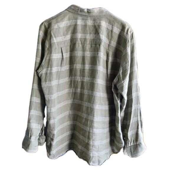 L.L. Bean Women's 1X Linen Shirt Long Sleeve Olive Stripe Green Button Down Top - Picture 5 of 8
